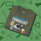 Weekend Forecast T-Shirt, folded view, in Military Green not your average 8-ball graphic tee