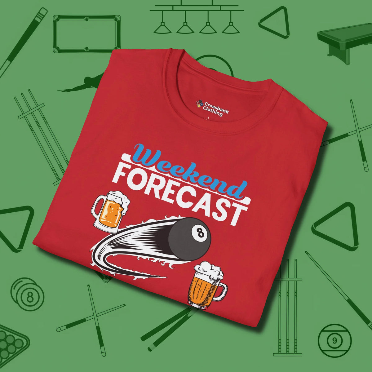 Weekend Forecast T-Shirt, folded view, in Red cool under pressure, hot on the eyes
