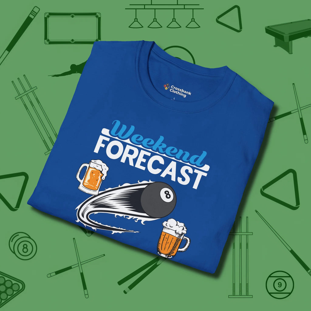 Weekend Forecast T-Shirt, folded view, in Royal because the table is your battlefield