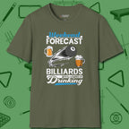 Weekend Forecast T-Shirt, front view, in Military Green smart enough for the felt and the street