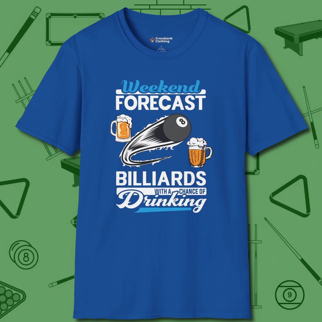 Weekend Forecast T-Shirt, front view, in Royal put your best game on display