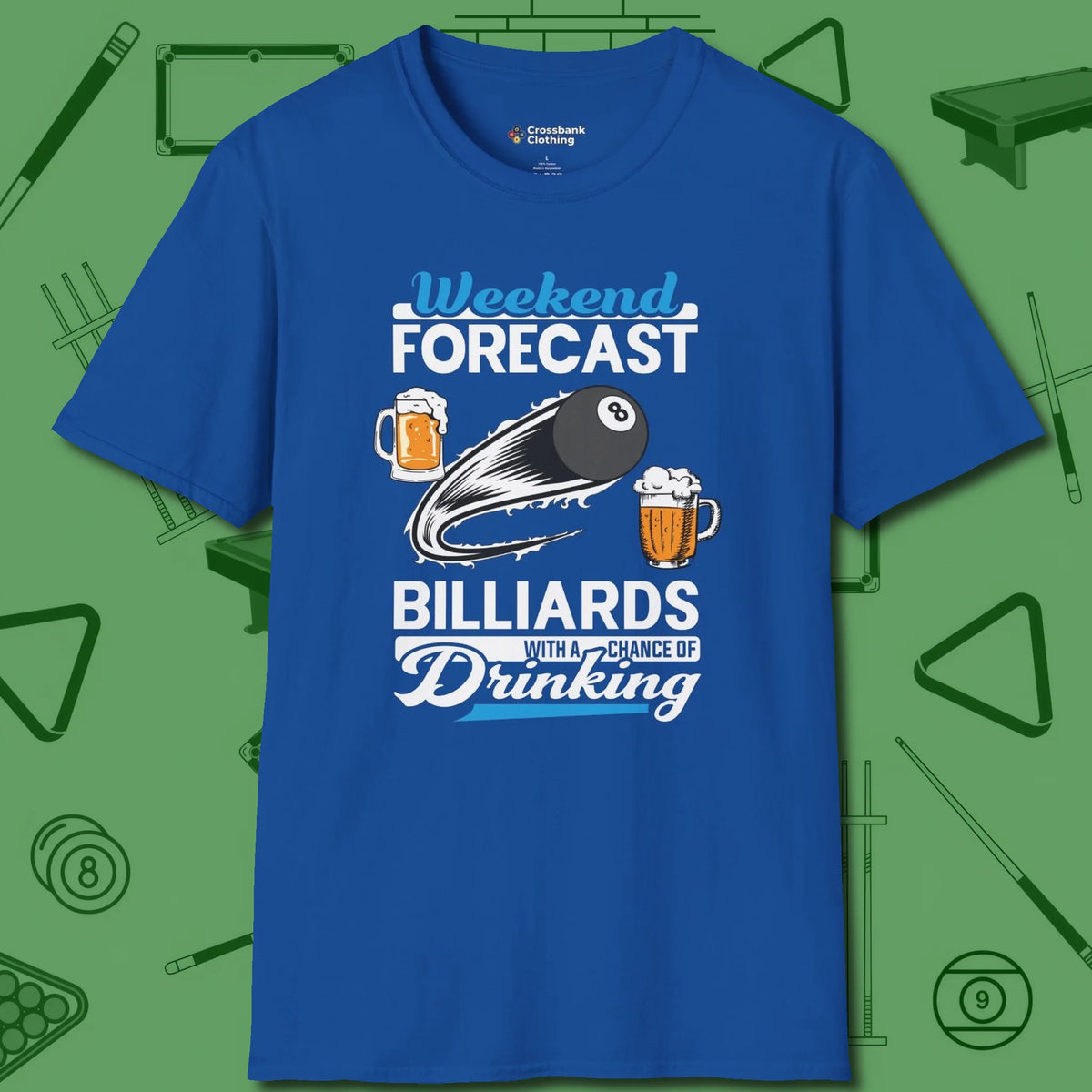 Weekend Forecast T-Shirt, front view, in Royal put your best game on display