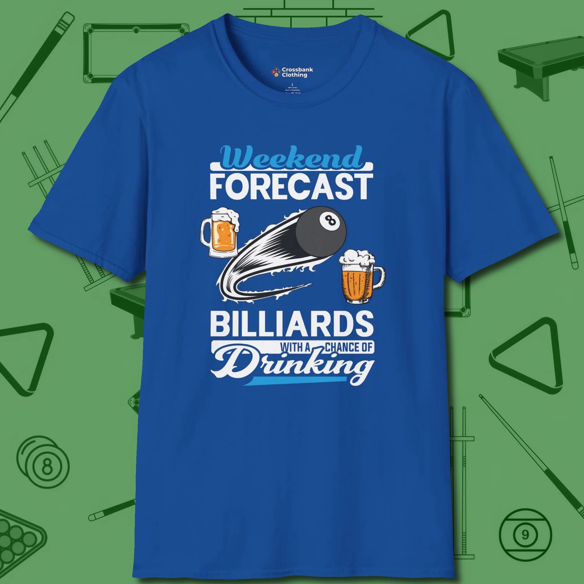 Weekend Forecast T-Shirt, front view, in Royal put your best game on display