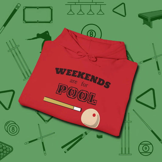 Weekends Are For Hoodie, folded view, in Red confidence stitched in every seam