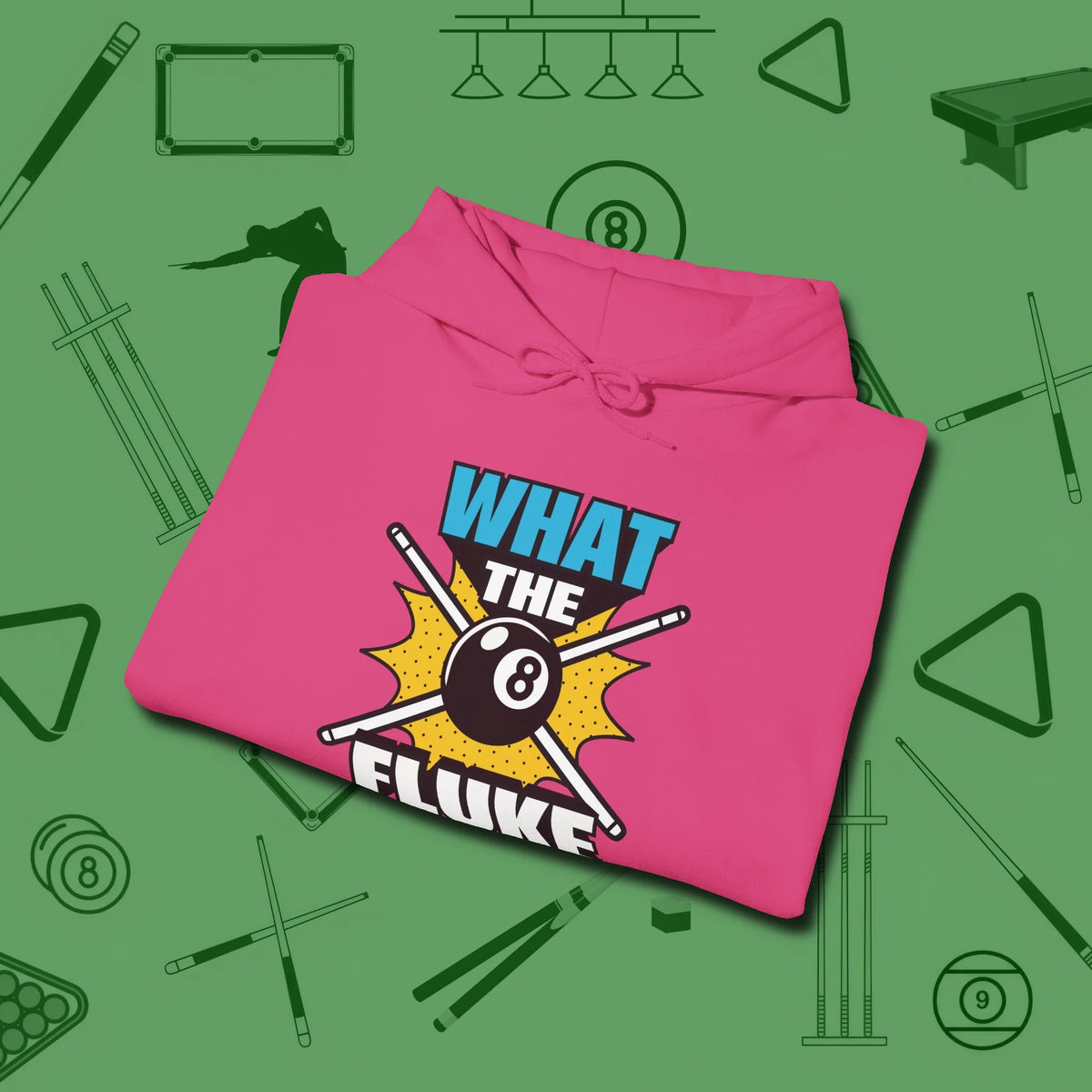 What The Fluke Funny Hoodie, folded view, in Heliconia smart enough for the felt and the street