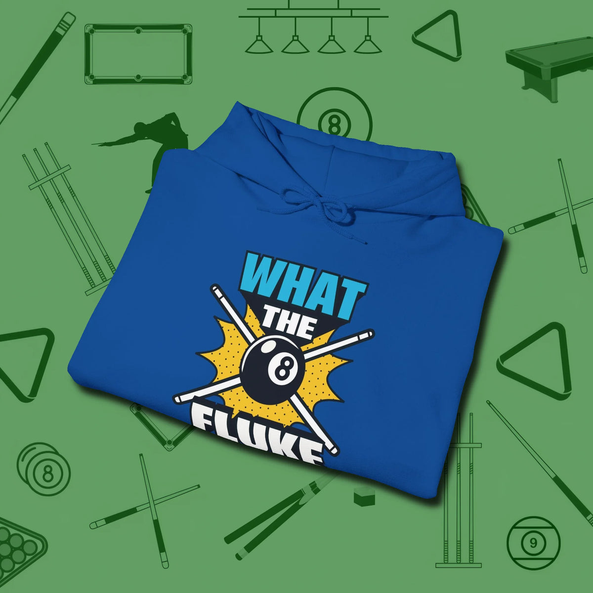 What The Fluke Funny Hoodie, folded view, in Royal earns respect before the first shot