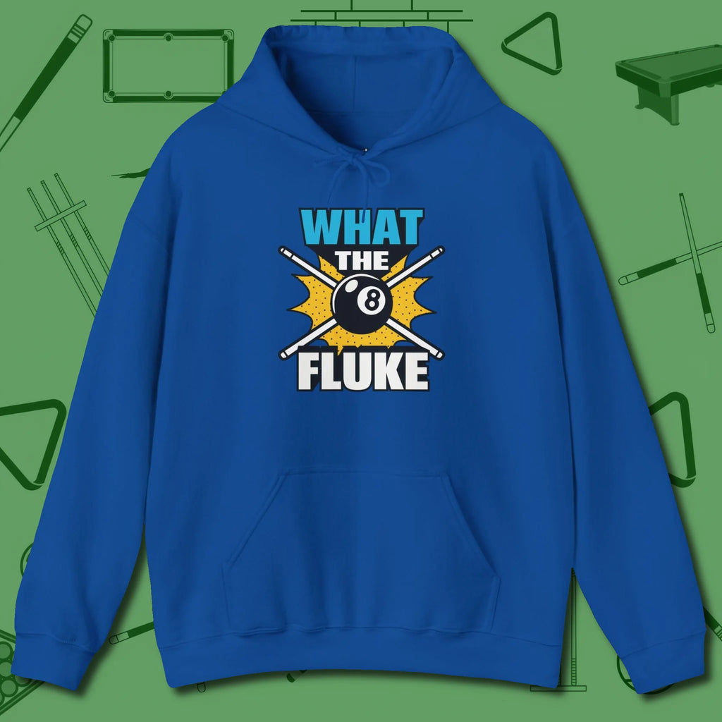 What The Fluke Funny Hoodie, front view, in Royal clean lines for dirty minds