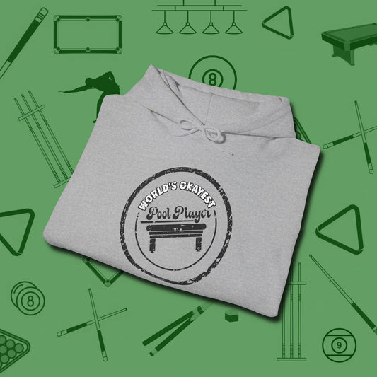 World's Okayest Stamp Hoodie, folded view, in Sport Grey break, run out, turn heads — repeat