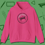 World's Okayest Stamp Hoodie, front view, in Heliconia a clean fit for the dirtiest safeties