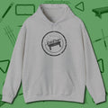 World's Okayest Stamp Hoodie, front view, in Sport Grey because the table is your battlefield