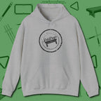 World's Okayest Stamp Hoodie, front view, in Sport Grey because the table is your battlefield