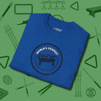 World's Okayest Stamp T-Shirt, folded view, in Royal made for pool sharks, not posers