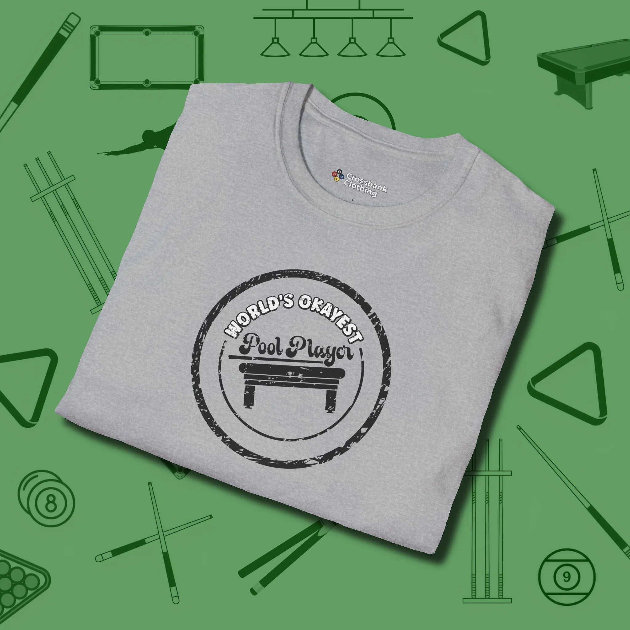 World's Okayest Stamp T-Shirt, folded view, in Sport Grey because you don’t just play — you represent
