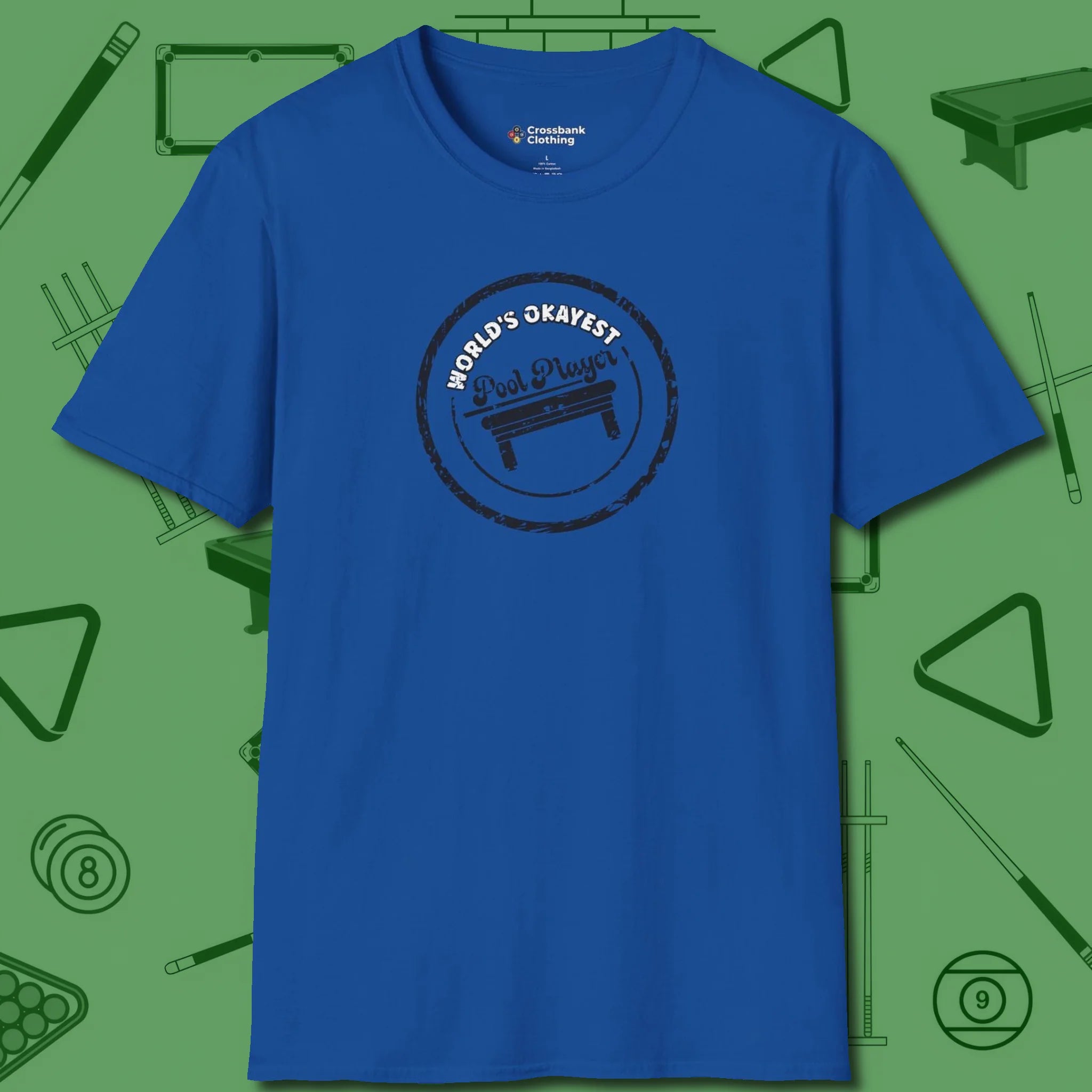 World's Okayest Stamp T-Shirt, front view, in Royal make every shot — and outfit — count