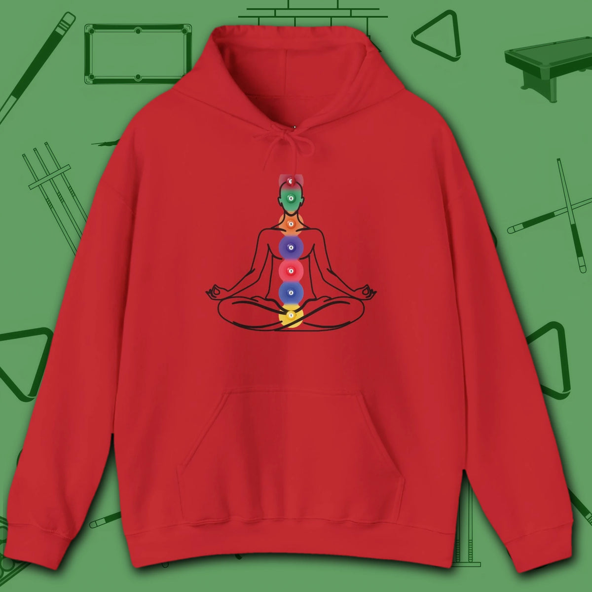 Zen Alignment Pool Hoodie, in Red color, billiards hoodie, front view