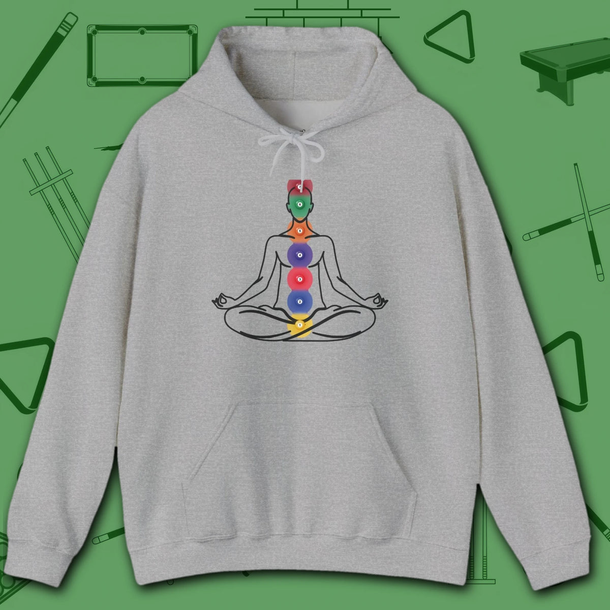 Zen Alignment Pool Hoodie, in Sport Grey color, billiards hoodie, front view