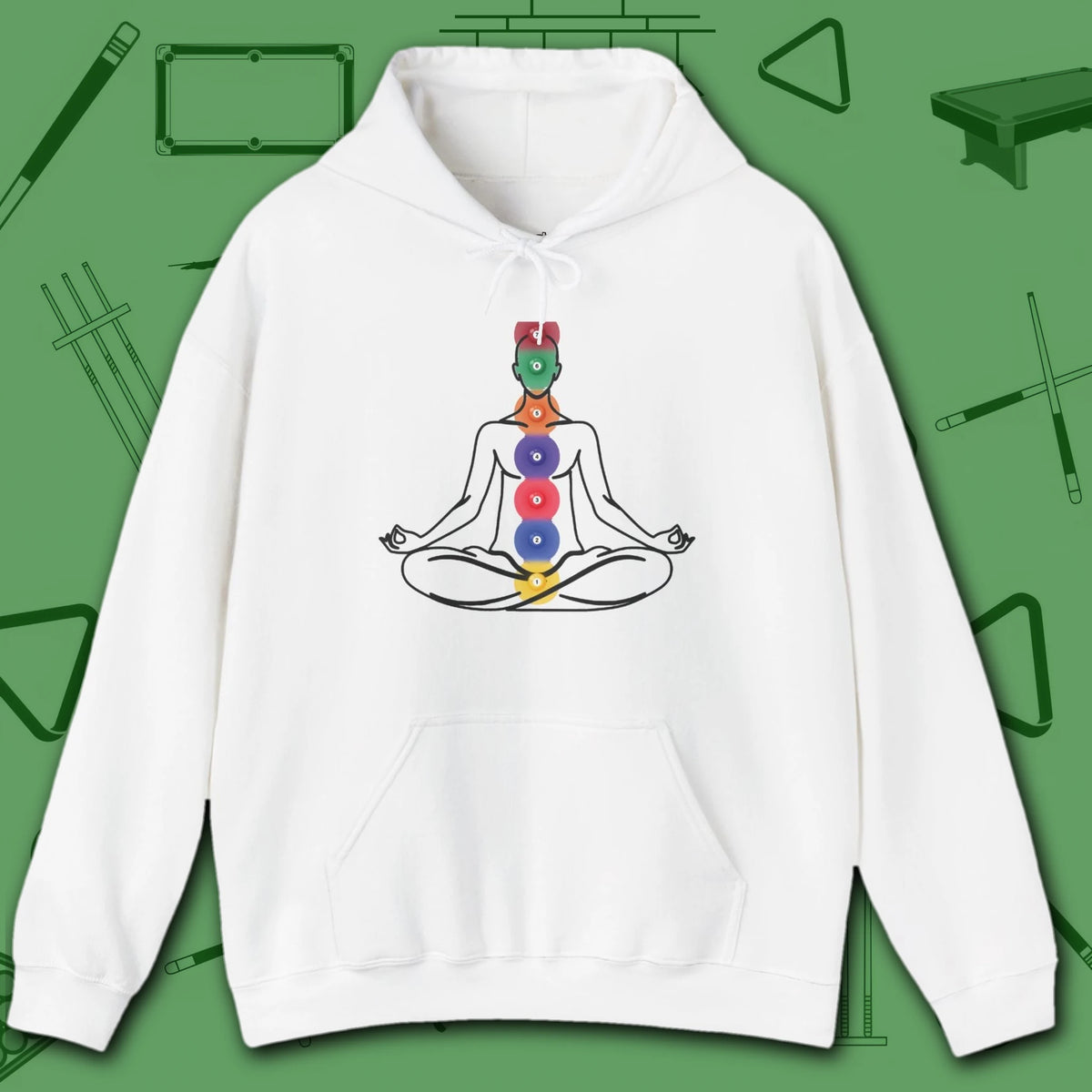 Zen Alignment Pool Hoodie, in White color, billiards hoodie, front view