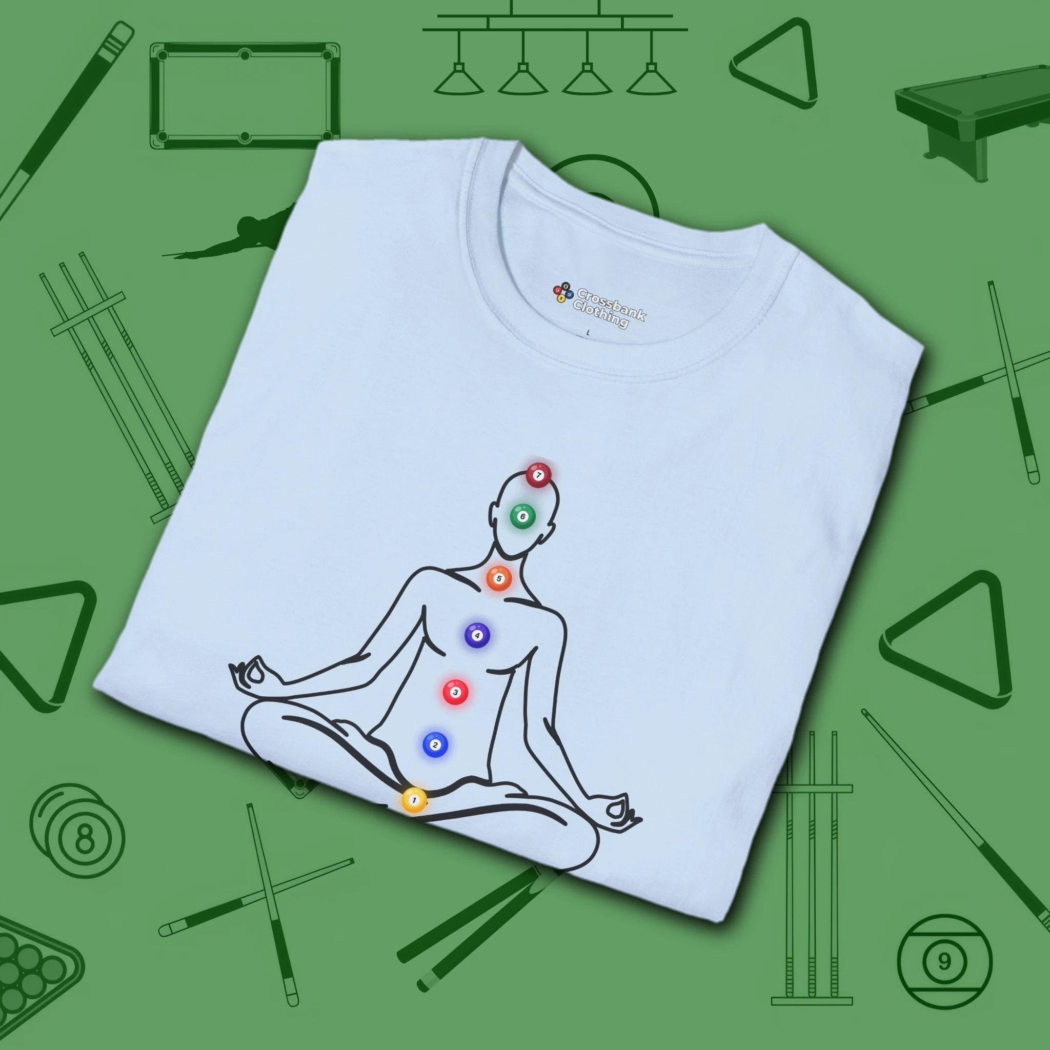 Zen Alignment Pool T-Shirt, in Light Blue color, billiards shirt, folded view