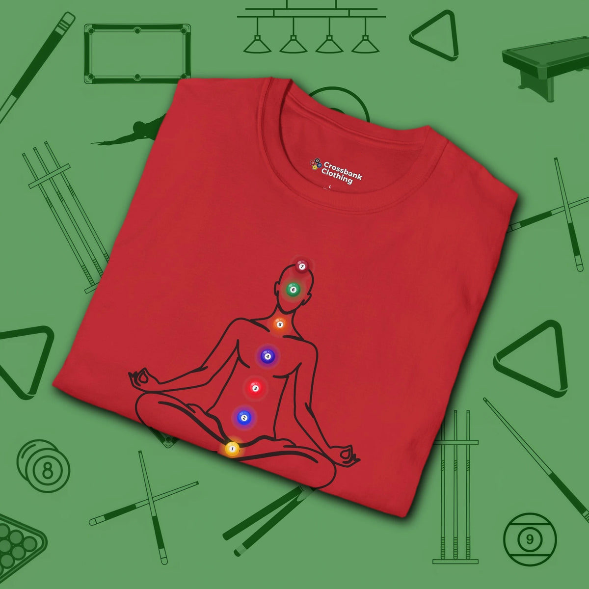 Zen Alignment Pool T-Shirt, in Red color, billiards shirt, folded view