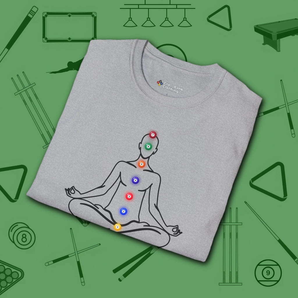 Zen Alignment Pool T-Shirt, in Sport Grey color, billiards shirt, folded view